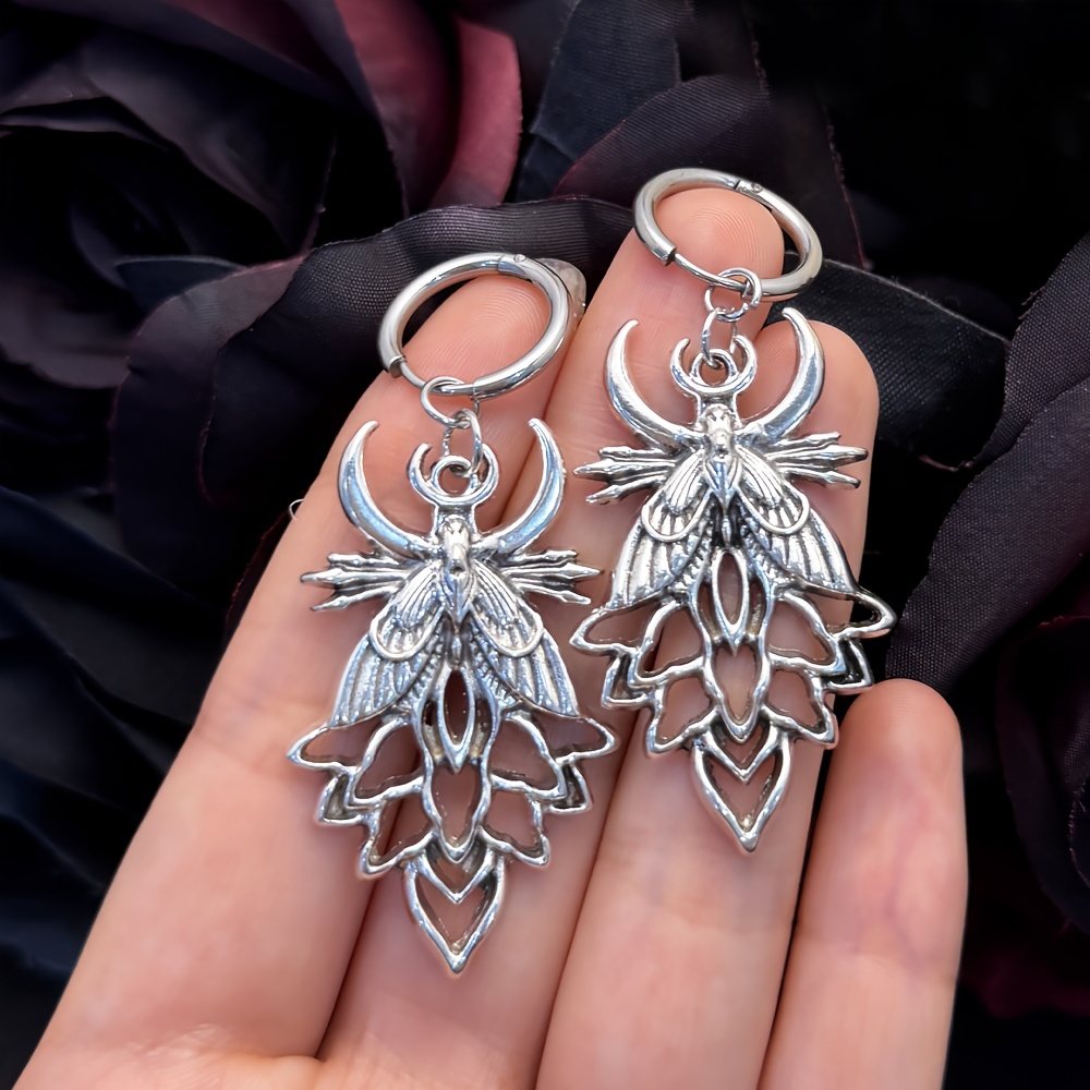 Unisex Dark Gothic Style Crescent Silkworm Moth Pendant Earrings